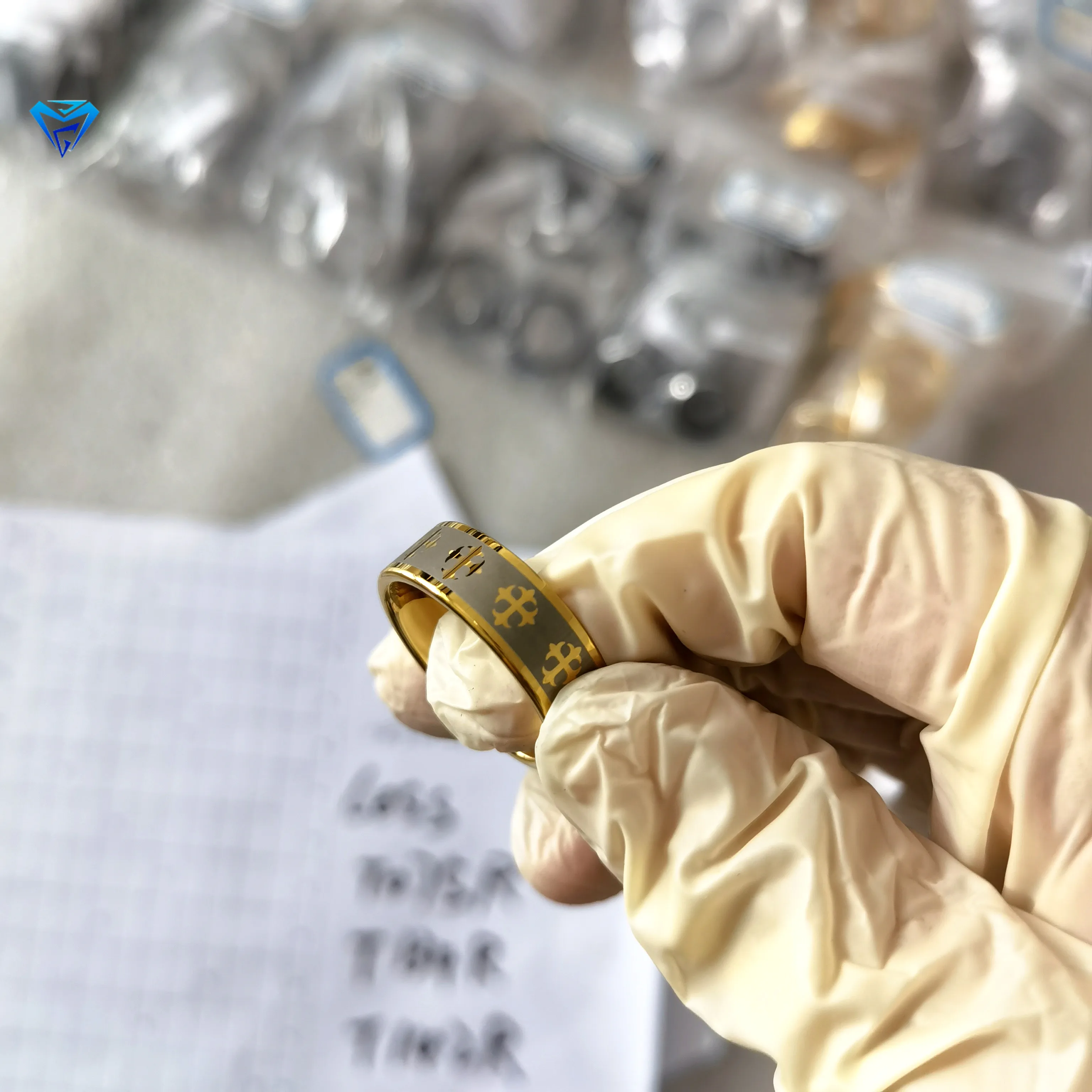 Poya 8mm DIY Jewelry Making Ring Core Base Beveled Flat Hammered Edge Ceramic Titanium Tungsten Carbide Blank Ring for Inlay