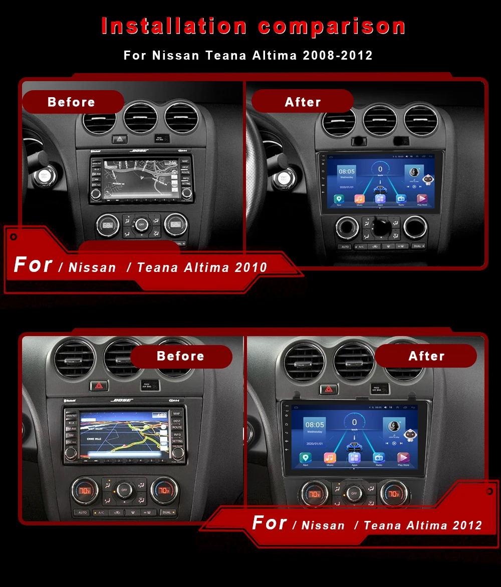 2Din 4+64G Carplay Android 10 Car Radio 2 Din 9' IPS Android Auto/AI/GPS/Wifi/BT/4G/DSP/EQ For Nissan Teana Altima 2008-2012