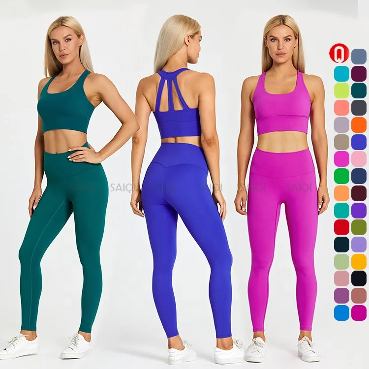 WOMEN 2 PIECE SET hollow backless strap design women top yoga bra leggins women fitness workout activewear set