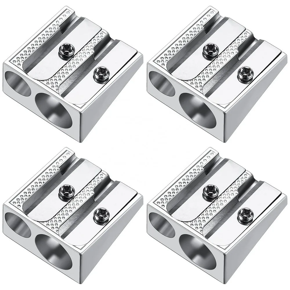 Оптовая продажа, металлическая алюминиевая точилка для карандашей с двумя отверстиями, точилка для металла с двумя отверстиями