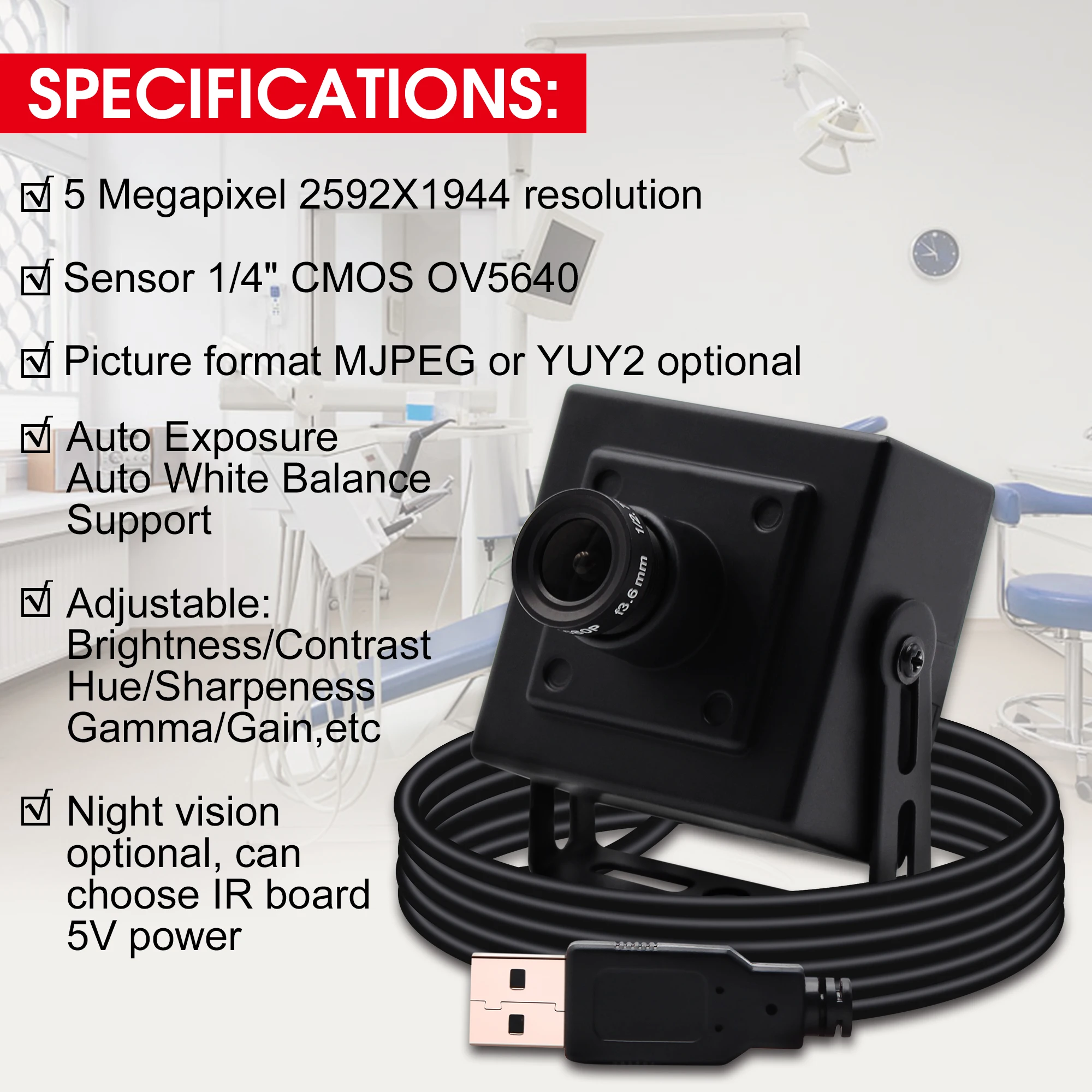 5 МП Мини USB веб-камера CMOS OV5640 датчик Промышленная видеокамера для мониторинга