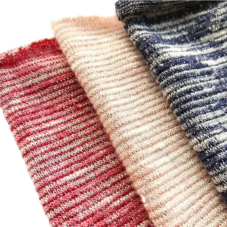 Новый дизайн горячая распродажа вискоза полиэстер стрейч хаки вязание меланжевая пряжа окрашенная золотые люрексные полосы ткань металлик