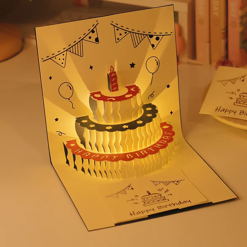 Wholesale Custom 3D Music Birthday Cards Pop Up Musical Birthday Cake Happy Birthday Greeting Card