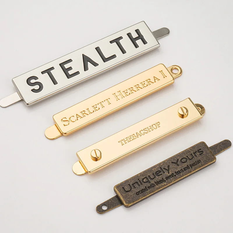 Customized Silver Metal Plate Logo Design Antique Brass Name Plate Metal Label Gold Engraved Logo Metal for Bag