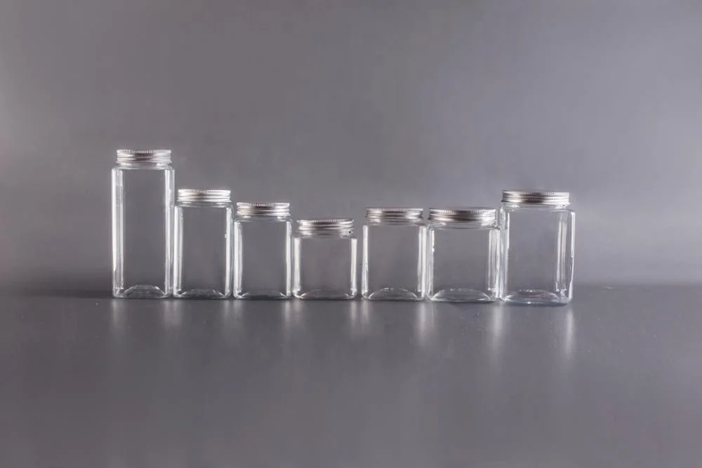 Manufacturer PET Clear Empty Plastic Cosmetic Jars Food Container With Aluminum/Plastic Lids