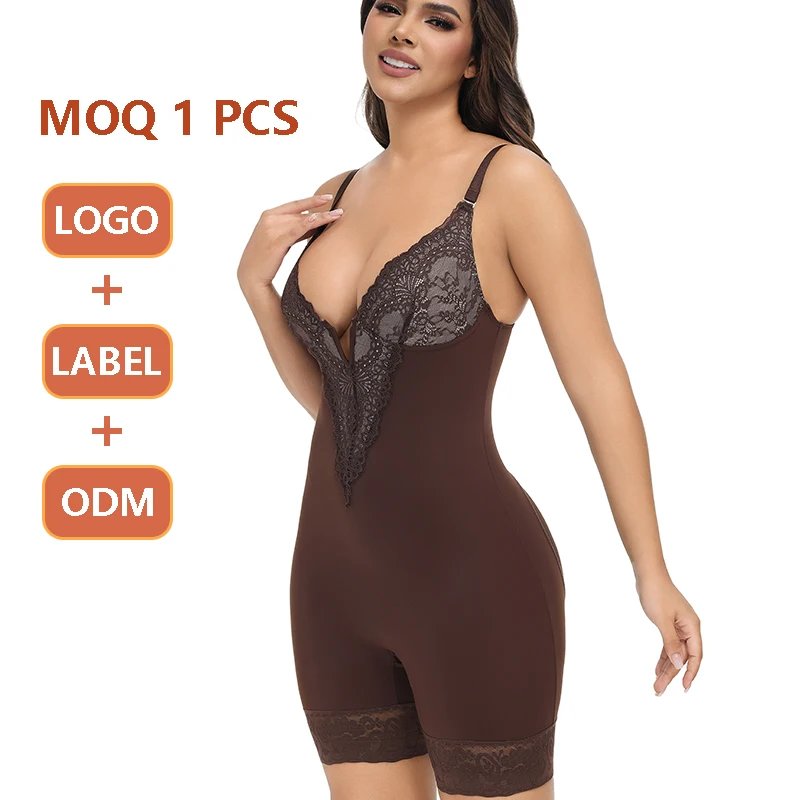 YIQUN Shapewear manufacturer Adjustable plus size shapewear V Neck Lace Tummy Control Bodysuits Compression Full Body Shaper