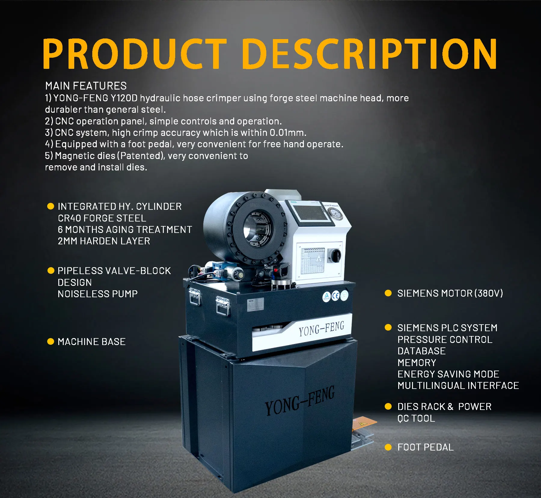 YONG-FENG Y120D Factory cost price hot-selling hydraulic hose crimper/crimping machine for 2 inch hydraulic hoses