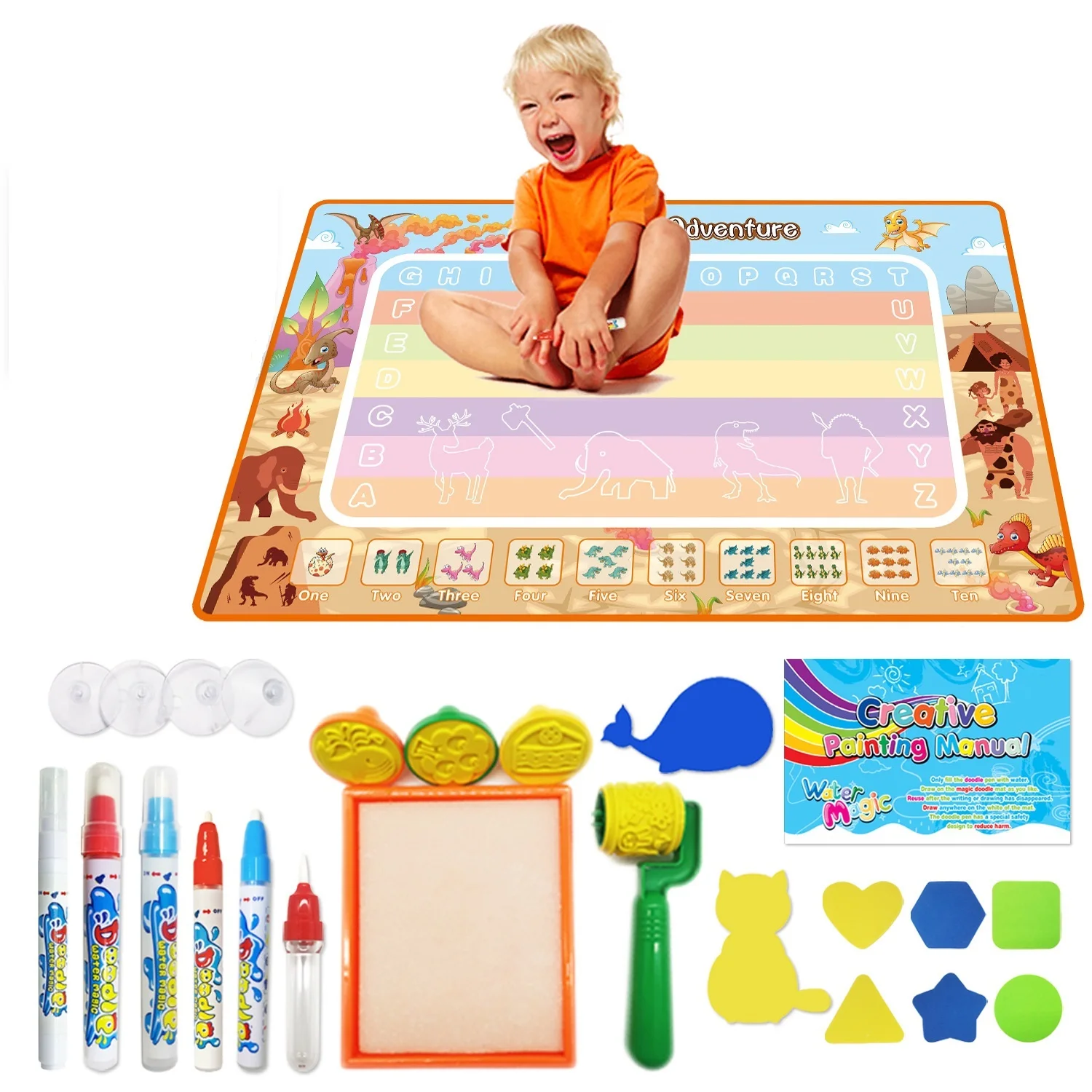 Large 120*80 Educational Water Doodle Mat Kids Magic Water Drawing Blanket Gift for 2-4 Years Box Packed Painting Toy