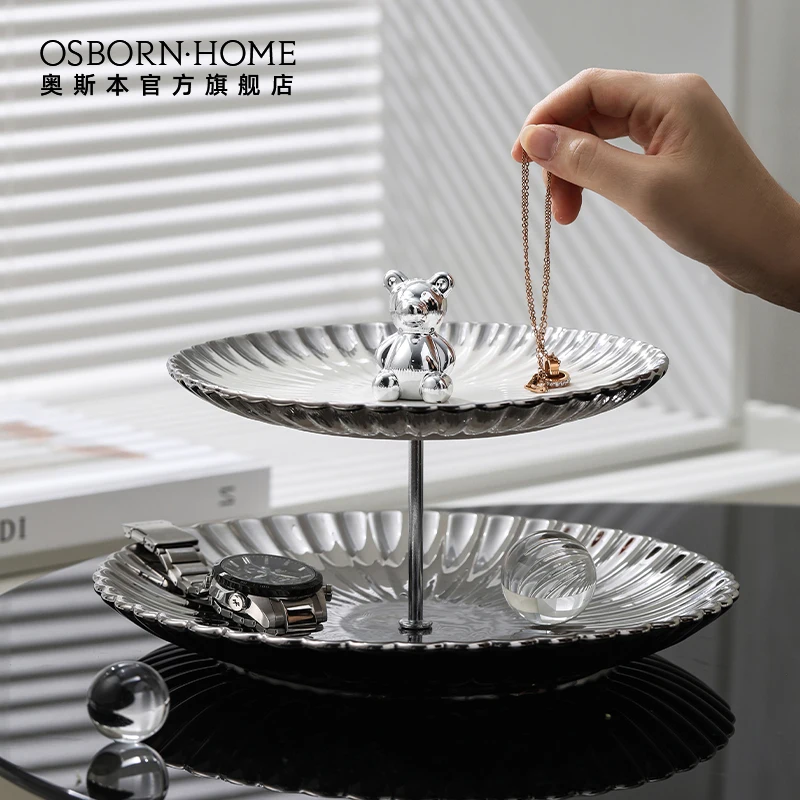 OSBORN Household Bear Ceramic Multi-layer Cake Fruit Dessert plate afternoon tea set with Metal Stand for Wedding Dessert Plate