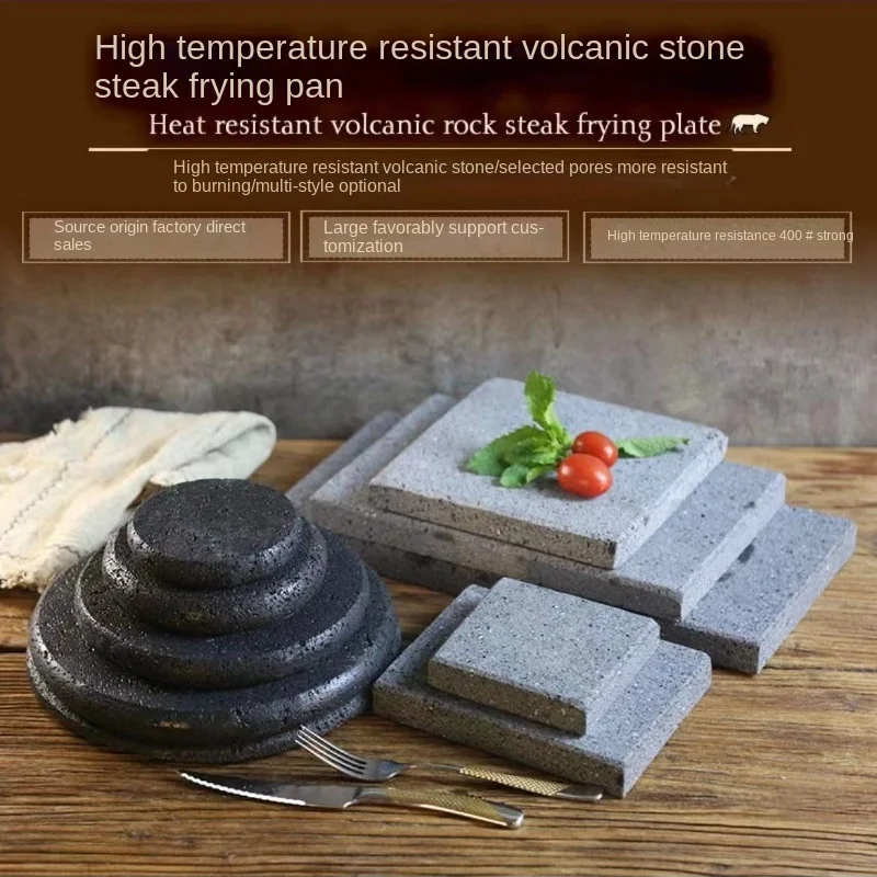 Modern Design Volcanic Rock Plate BBQ Insulation Slate Volcanic Stone Fried Steak Black Hole Stone Heating Plate Split Surface
