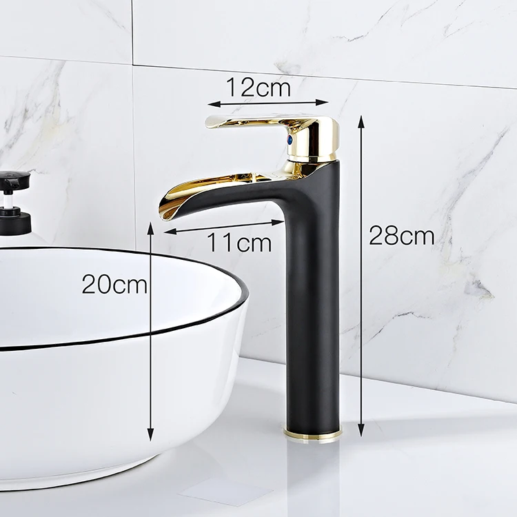 YUNDOOM OEM Tall Size Contemporary Griferia Grifo Bathroom Deck Mounted Waterfall Gold Black Brass Washroom Sink Basin Faucets