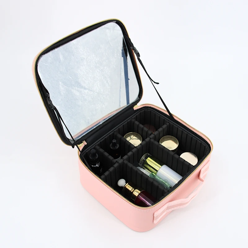 BSCI Factory Makeup LED Case Makeup Brush Holder With LED Mirror Cosmetic Tool Organizer Brush Bag