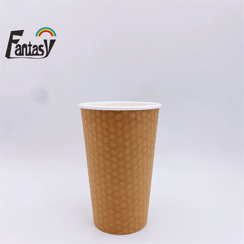 12oz convex ball grain embossed coffee cold cup custom logo disposable ripple coffee cups double wall paper cup
