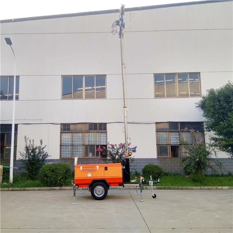 portable mobile 9m high mast lighting tower with famous brand diesel engine 4TN4000 for construction site