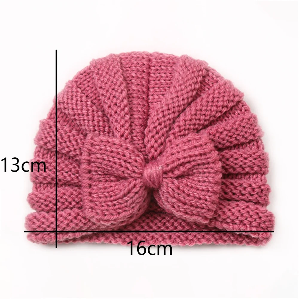 Wholesale Newborn Baby Girl Winter Solid Color Warm Knit Beanie Hats with Knot