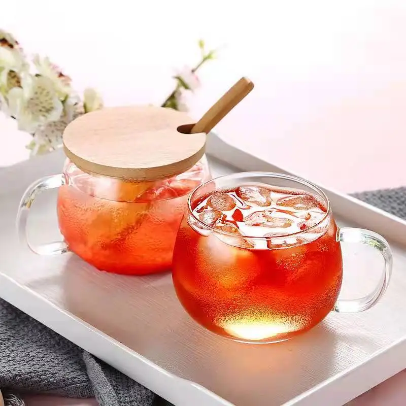 heat resistant glass cup manufacturers 260ml glass tea cups with handle custom coffee glass mug