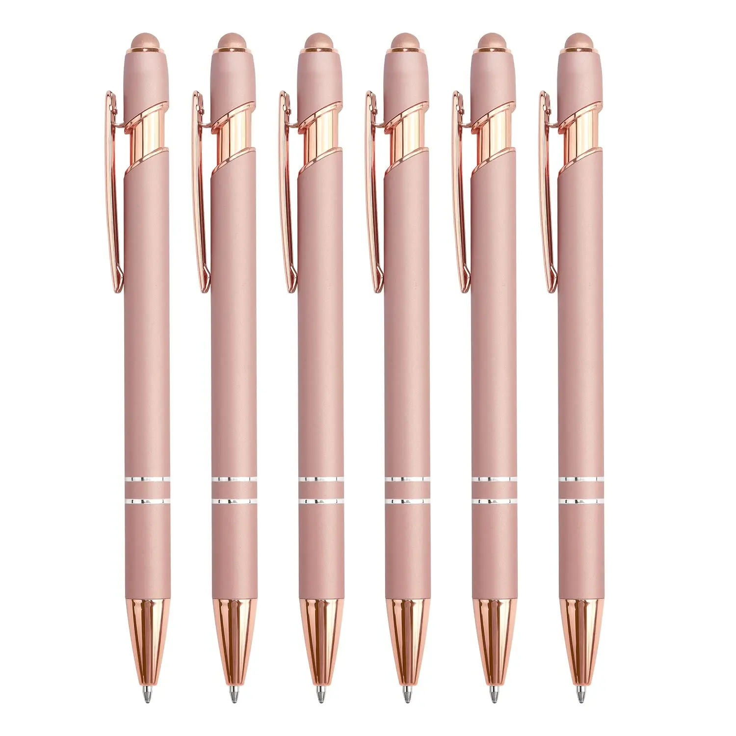 1.0 mm Black Ink Rose Gold Ballpoint Pen with Stylus Tip, 2 in 1 Stylish Metal Stylus Pen for Touch Screens