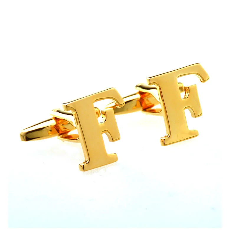 Luxury  Hot Sale 26 Letters English Alphabet A~Z Gold Simple Mens Jewelry Cufflink