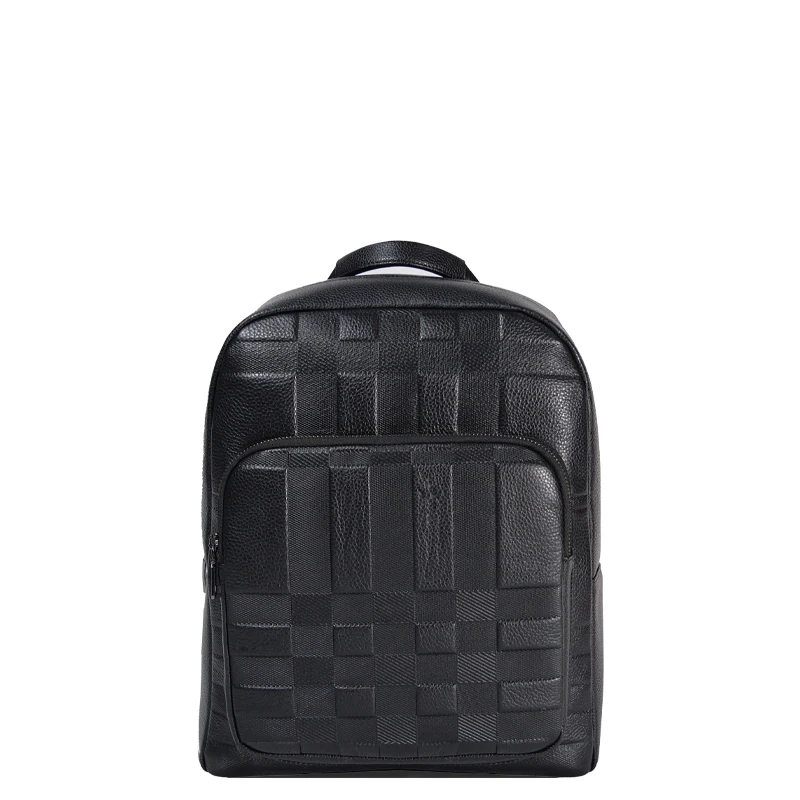Plaid Custom Logo Backpack for Man Anti-theft fingerprint lock Genuine Leather Man Backpack Man Leather Pack