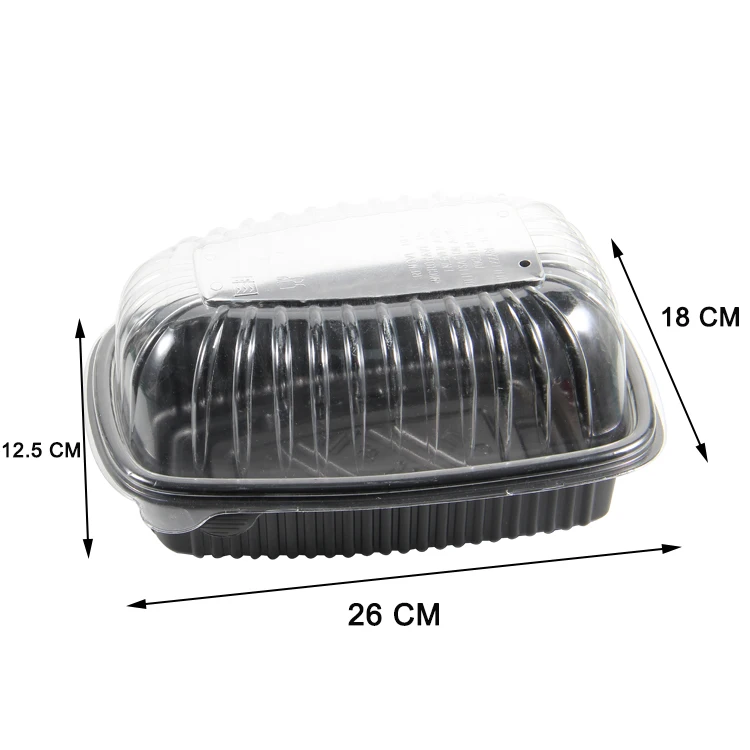 Disposable Microwave Turkey Box Plastic Packing Roast Chicken Turkey Container Black Tray Box With Transparent Cover