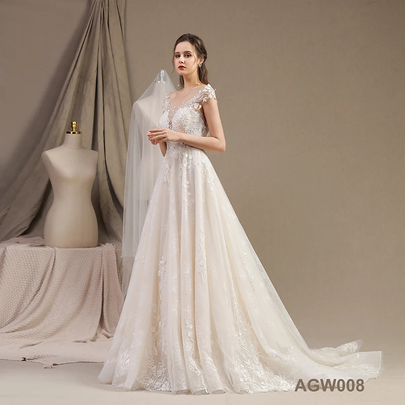 Simple sleeveless lace wedding dress waist - down temperament simple wedding dress