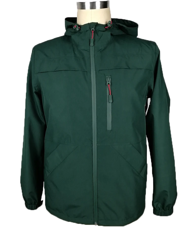 
Sealed seam jacket for men hooded tape seam waterproof windcheater green polyester light fabric WATERPROOF RUBBER ZIP parkas 