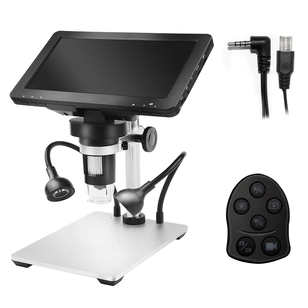 Portable USB HD LCD display digital microscope 8 LEDs with external 2 LED light source