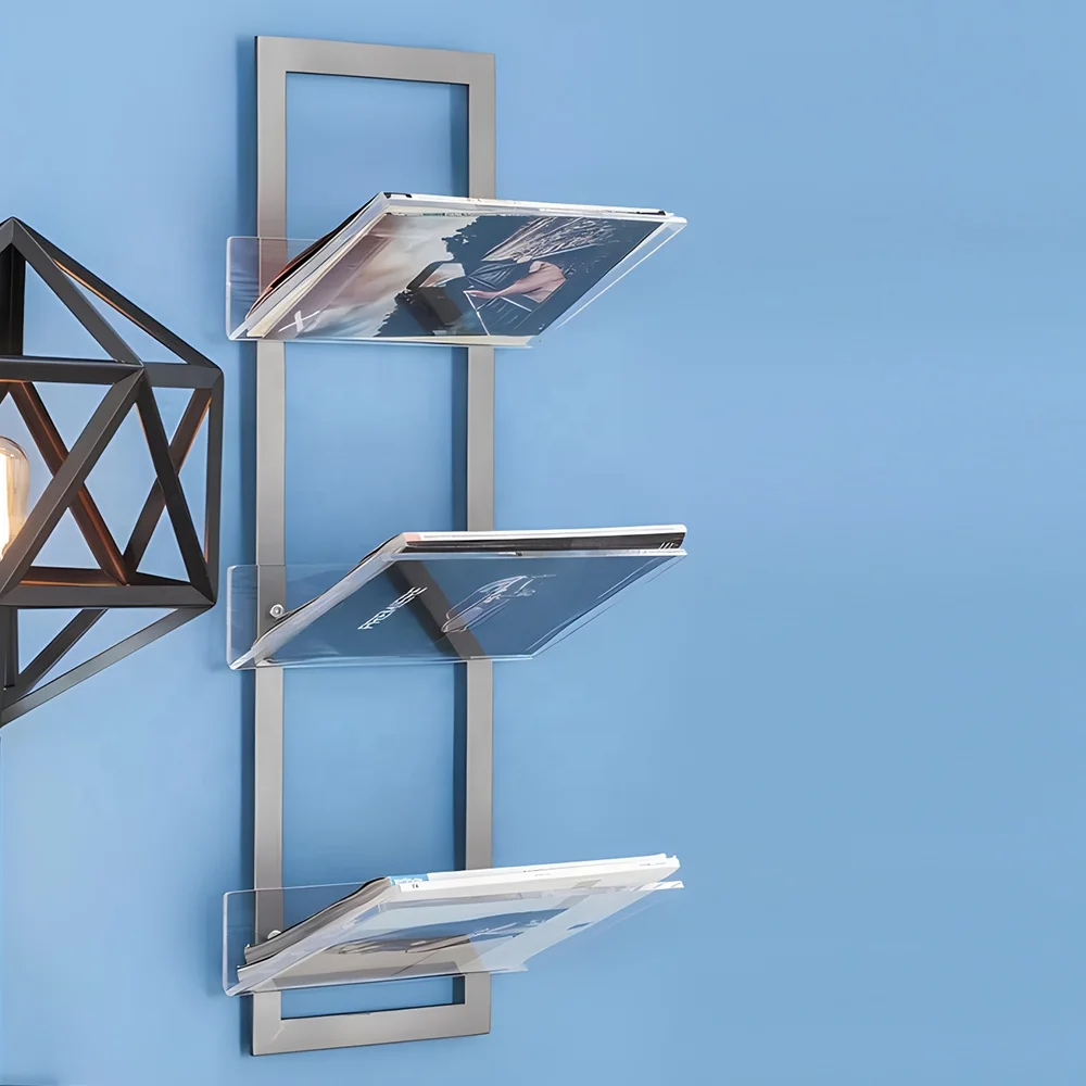Custom 3 tier european steel wall bookcases decorative ladder modern book shelf luxury clear acrylic display shelf