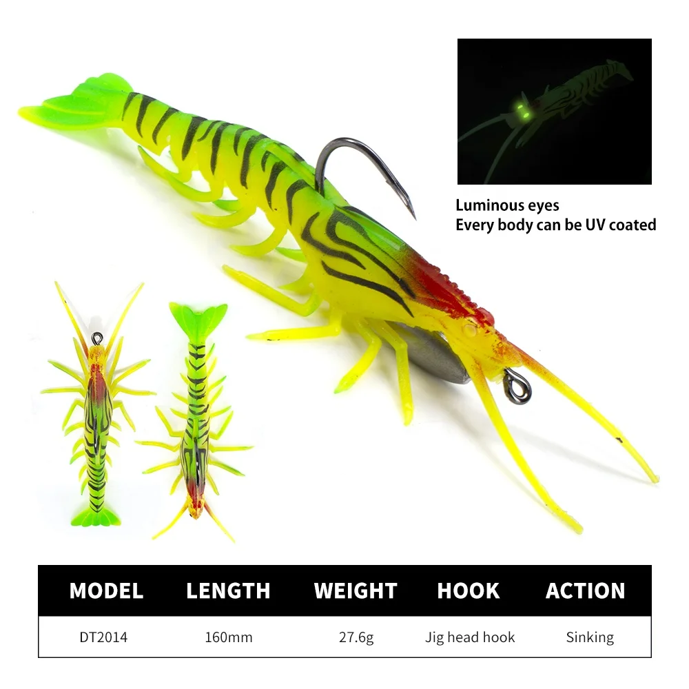 OEM 160mm 27.6g Artificial Soft Shrimp Lures Sinking Flick Prawn Silicone Shrimp Baits Soft For Sea Bass