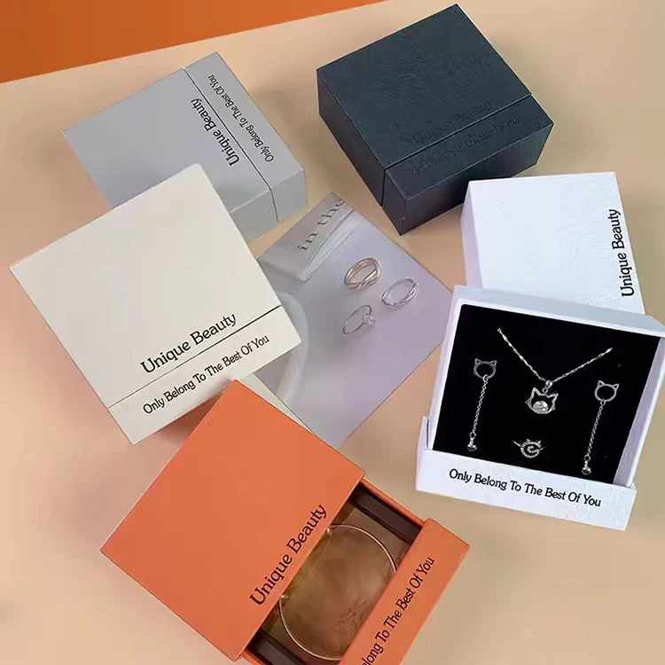 Custom Sliding Drawer Transparent Window Jewelry Box Cardboard Logo Packaging Necklace Crystal Treatment False Eyelash Box