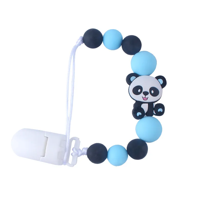 Panda Teethers Silicone Teething Beads Dummy Clips Boys Soother Pacifier Chain Holder Clips Binky Holder Set For Baby BPA Free