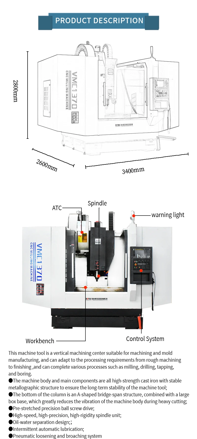 
VMC1270 VMC1370 Heavy Duty 4 Axis Vertical CNC Milling Machine Centre for sale 