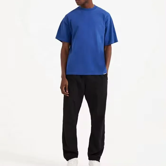 Custom blue Boxy Crop T-shirt Round Ribbed Neck T-shirt High Quality Cotton oversized plus size Mens T Shirt with private label
