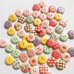 Hot-sale 15mm dot painted wooden button mixed color buttons two hole wooden fashion buttons