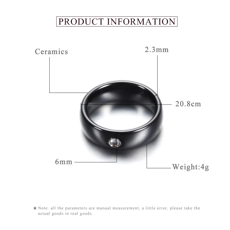 Hot Sale Personality Thick  Couple Rings Trend Diamond Rings Black White Ceramic Rings for Women Men