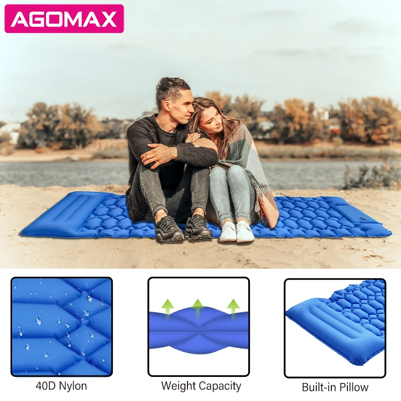 Camping Sleeping Pad Self Inflating Camping mat Foot Press Inflatable Pad Air Mattress with Pillow for Backpacking