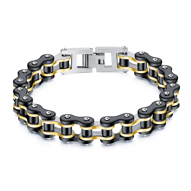 Y033 Wholesale PVD Gold Plated Stainless Steel Jewelry Rock Bicycle Chain Bracelet Wristband for Men Motorcycle Chain Bracelet
