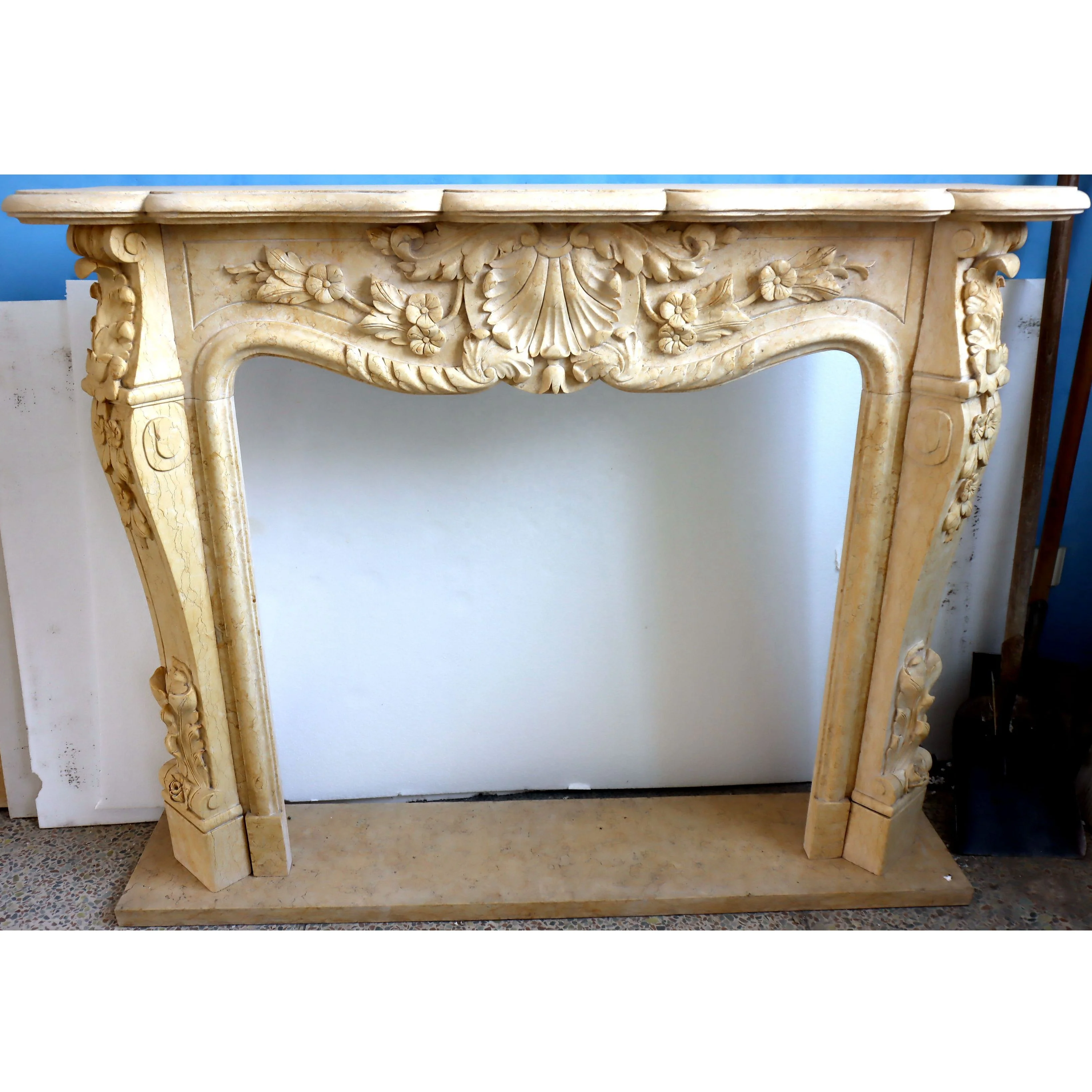 Hot Natural Marble Fireplace Surround Hand-made carved Mantelpiece