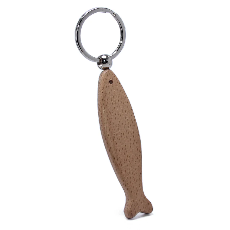 
Wooden Fish Shape Key Chain Ring Holder Metal wood keychain blanks 