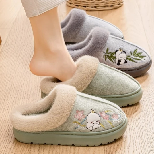 Giant panda cotton slippers female winter indoor home warm anti-slip wear-resistant plush slippers