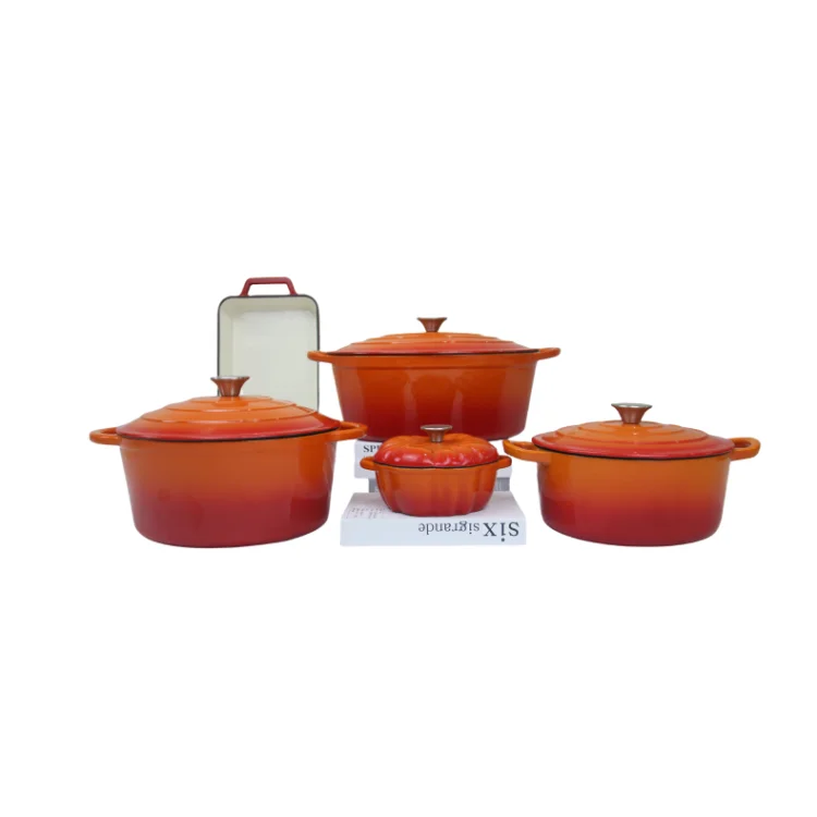Low MOQ Home kitchen Enamel Coated Cast Iron Non Stick Cooking Pots And Pans Cookware Sets Dutch Oven Cookware Sets