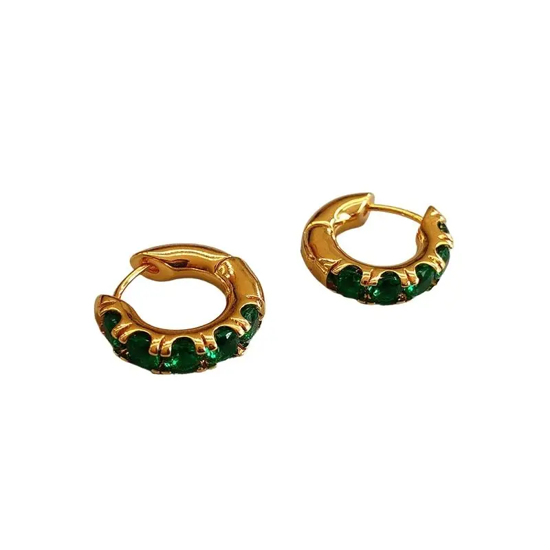 Gold plated copper 18k gold plated holiday gift fashion hoop green rhinestone earrings