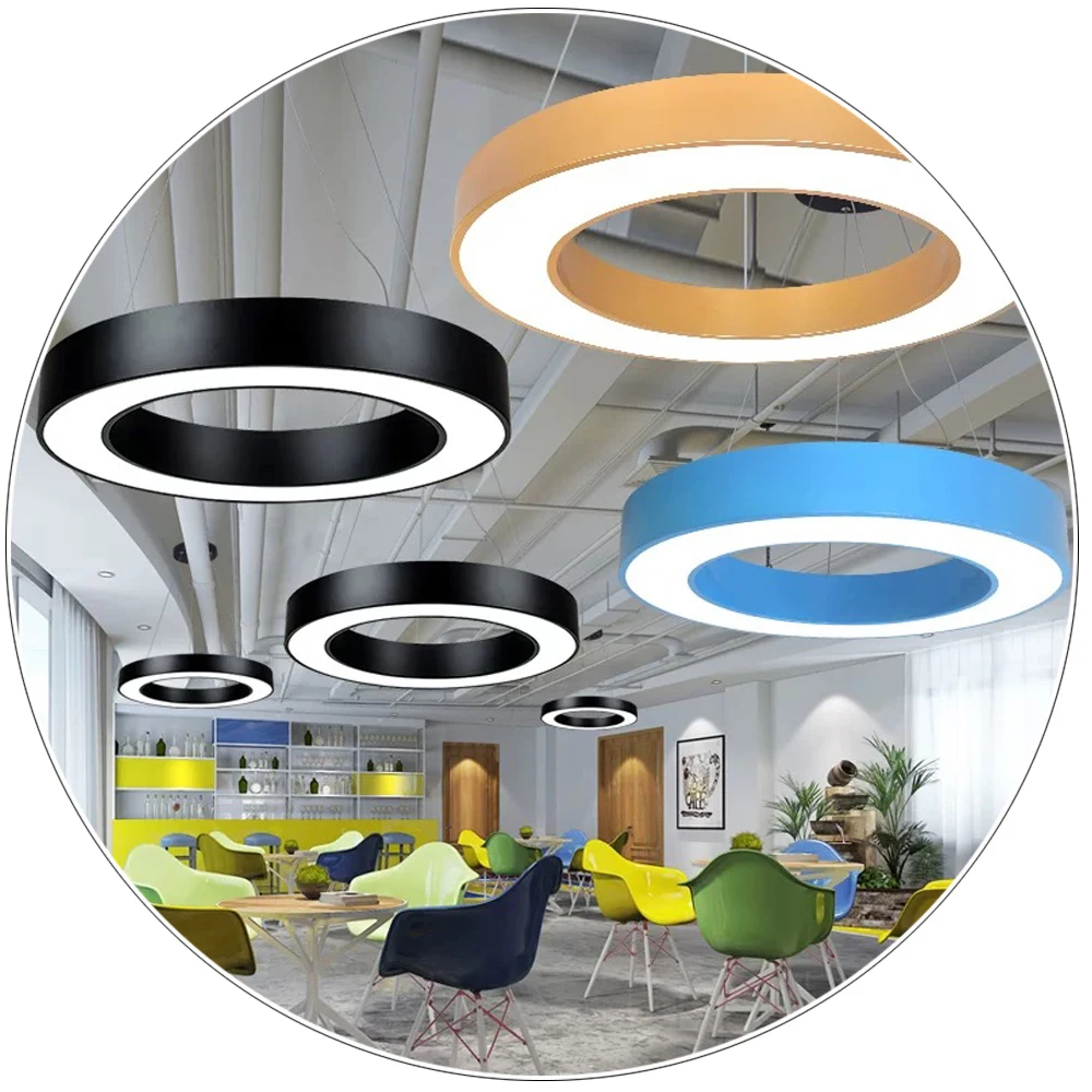 Modern Indoor Circle LED Hanging Light High Luminous Flux  Ring Linear Chandelier Pendant Light for office Hotel