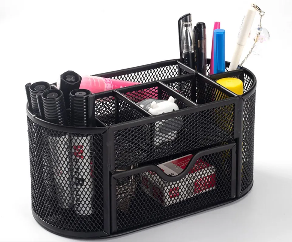 
Promotional Portable Iron Metal Mesh Office Desk Organizer With Sliding Drawer 
