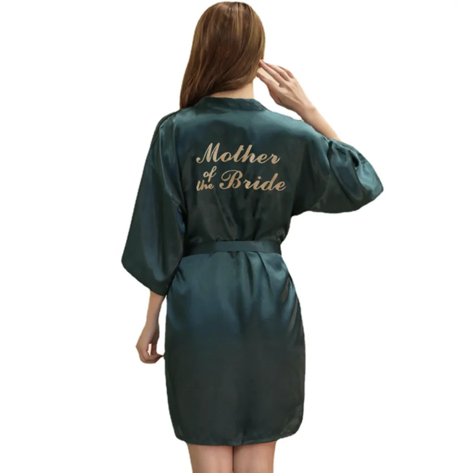 Wholesale Silk Robes Solid Color Gold Stamp Printing Womens Robes Bridesmaid and Mother of the Bride Satin Robe