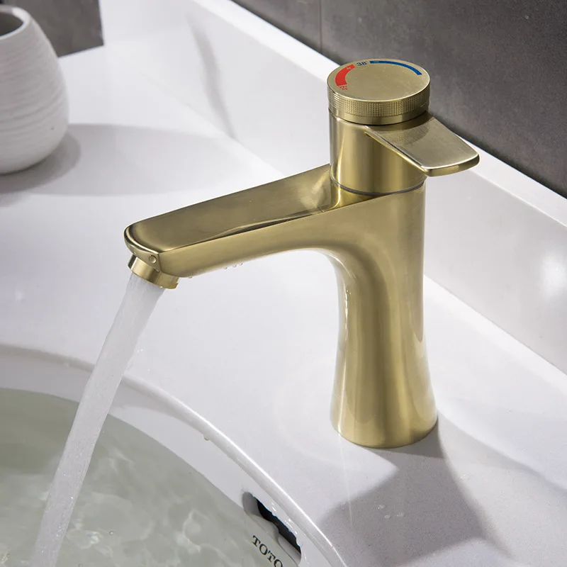 Brass 38 Degree Thermostatic Basin Faucet Matte Black Brushed Gold  Hot And Cold Water Deck Mount Basin Mixer Tap XR7904
