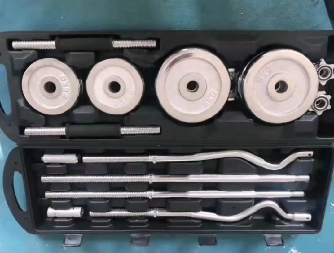 Weight Lifting Free Weights Adjustable 55kg Black Paint Barbell Dumbbell Set with Case