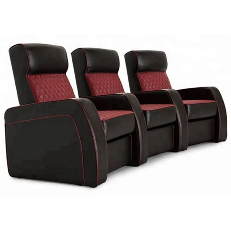 Wholesale Price canape 3 places cuir electrique Luxury 3 Seater Genuine Leather Home Theater Seats With Cup Holders