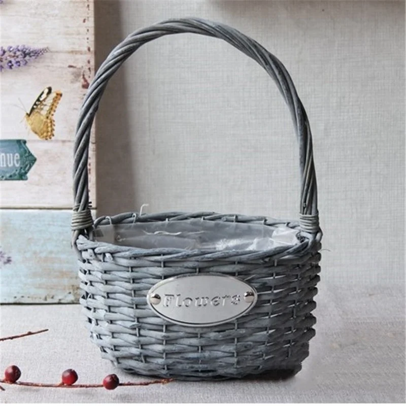 Wicker Basket Hampers White Gray for Garden Flowers Vintage Oval Fiberglass Vintage Clay Flower Pot Accept Customized Logo