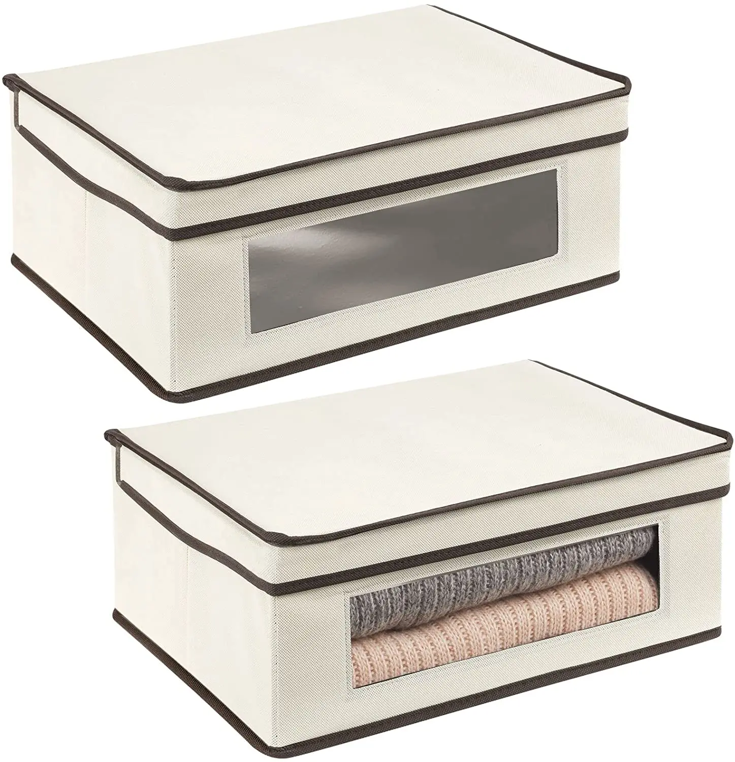 Fabric Stackable Basket Cube Storage Organizer Bin with Clear Plastic Window and Attached Lid for Organizing Bedroom Closet